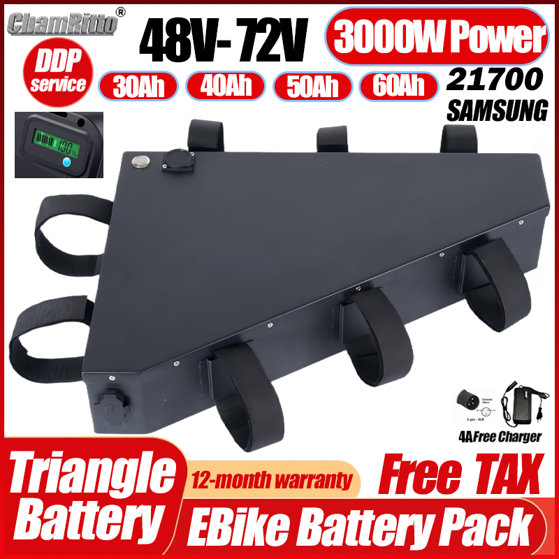 Electric Bicycle 36v 48v 52v 2 - 72V 50Ah 21700 Lithium Battery recension och pris